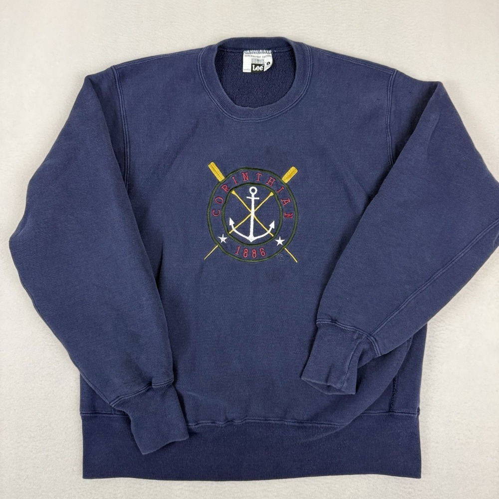 Vintage 90s Lee Cross Grain Sweatshirt Mens L Navy Blue Heavyweight‎ USA Made